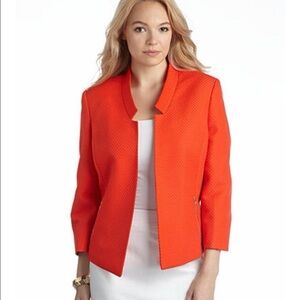 Kasper Solid 'Petite' Dobby Inverted Notch Flyaway Jacket Vibrant Orange
